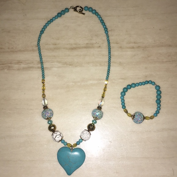Jewelry - Handmade Blue and White Necklace and Bracelet Set